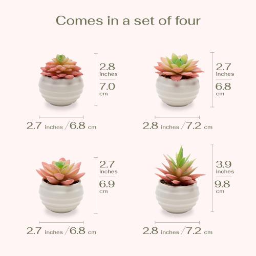 VIVERIE 4Pcs Pink Green Artificial Succulents in Pots (Plastic)- Small Artificial Plants, Office Decor, Office Home Halloween/Christmas Decor Gifts-Faux Plant Gifts for Women