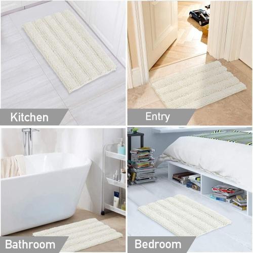 Turquoize Luxury Chenille Bath Rug for Bathroom Rugs Extra Absorbent Bath Mat Non Slip Microfiber Shower Rug for Bathroom Microfiber Shaggy Carpet Rug Size, 17x 24, Cream
