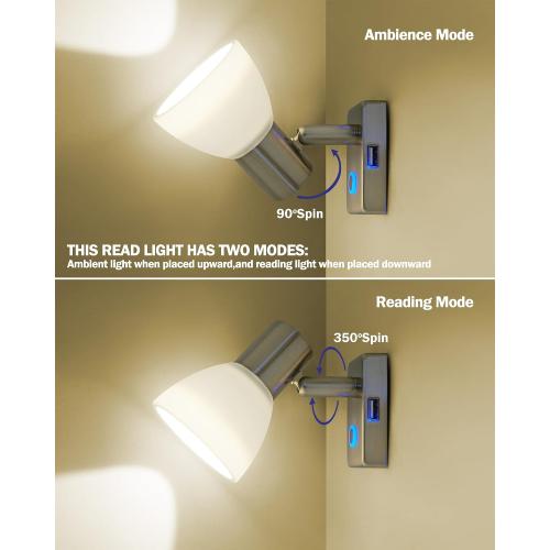 THALASSA 2 Pack RV Interior 12V Reading Light with USB Port and Inbuild Touch Dimmable Switch - Frosted Glass Shade Brushed Nickel, Surface Mount on Camper Van, Warm White, Small Base