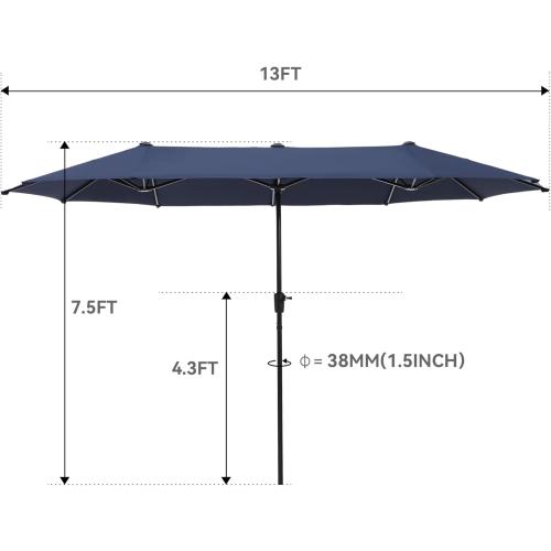 GREEN PARTY 13 ft Outdoor Patio Umbrella, Large Rectangular Table Umbrellas | Double-Sided, UV & Fade Resistant Canopy for Deck Poolside Garden Backyard, Market Umbrella with Crank & 1.5 Pole, Navy Blue