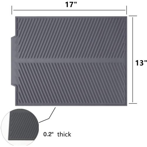 Silicone Dish Drying MatBuilt-in Drain Lip, Easy Clean Reusable Sink Mat, Flexible Heat-resistant Dish Drain Kitchen Counter, Eco-friendly Hot Pot Holder Trivet(Grey, 17 x 13), Grey-slope