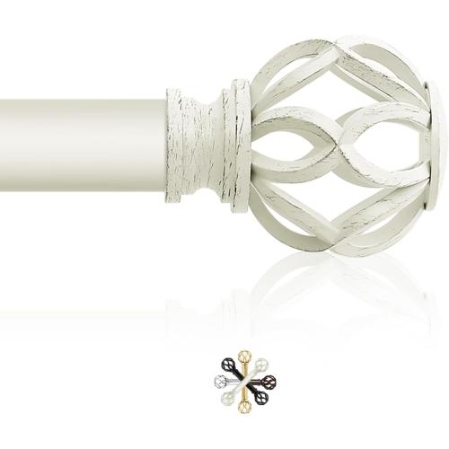 Size 18-69 Color White Decorative Farmhouse Curtain Rod:18-60Adjustable Heavy Duty Single Window Curtain Rod for Bedroom Living Room,Antique White Boho Rustic Drapery Rods with Vintage Twist Finial Easy Install