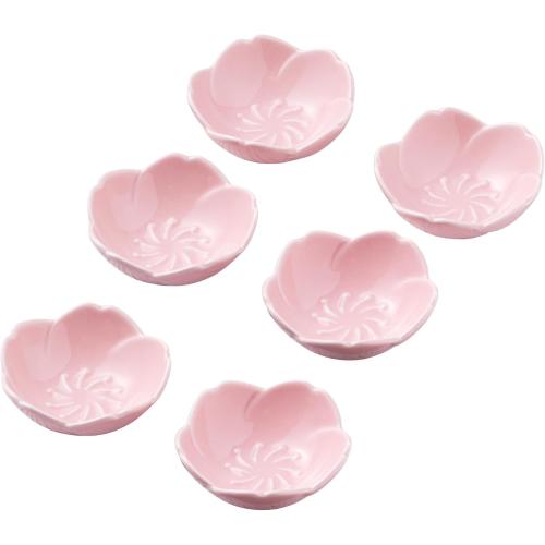 Jusalpha Pink Cherry Blossom Ceramic Sauce Dish, Seasoning Dish, Sushi Soy Dipping Bow, Dessert Bowl, Appetizer Plates, Serving Dish for Kitchen Home (Set of 6, Pink)