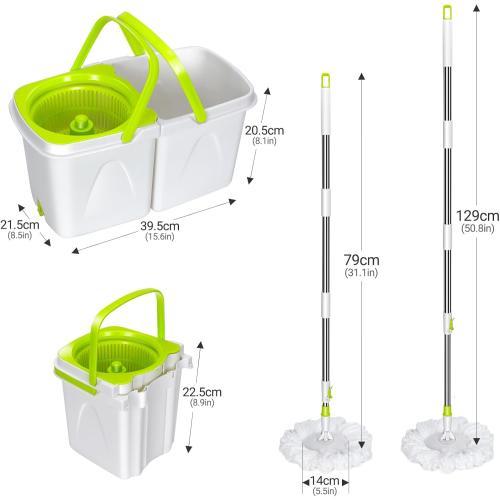 MASTERTOP Spin Mop Cleaning System,Mop and Bucket with Wringer Set for Floor Cleaning,Separate Clean and Dirty Water,Small Spinning Mop with 3 Washable Microfiber Mop Pads