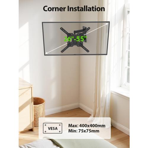 USX MOUNT UL Listed Full Motion TV Mount, Swivel Articulating Tilt TV Wall Mount for 26-55Inch LED, 4K, Wall Mount Bracket with VESA 400x400mm Up to 77lbs, Perfect Center Design -XMM006-1