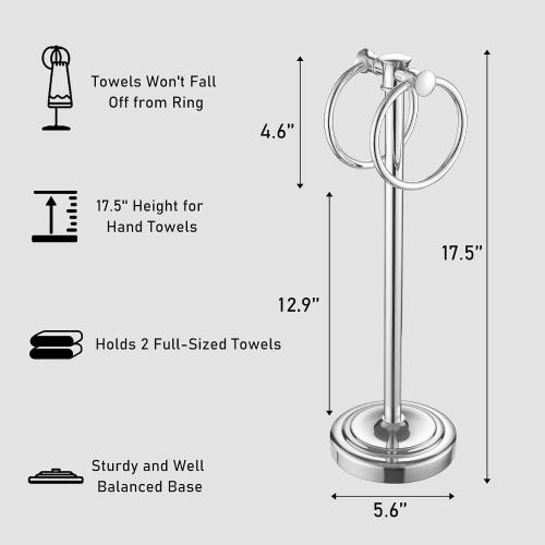Hoimpro Hand Towel Holder Stand Bathroom Countertop Towel Bar Rack Chrome