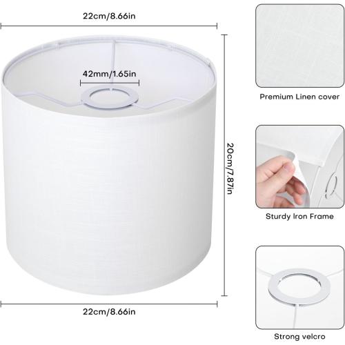 White Linen Small Drum Lampshade, 8.66 Top x 8.66 Bottom x 7.87 High Lamp Shade, Lamp Shade Replacement for Table and Floor Lamps, Pendant Light，Handcrafted Lampshade，Easy Assembly
