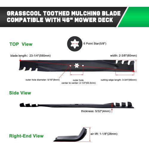 BLACK 942-04290-X Mulching Blade for Cub Cadet 46 Deck Mower Replace for 942-04290 942-04244 742-04244 742-04290 (6 Point Star Mounting Hole)