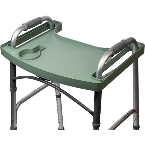 Sigo Green Walker Tray for Rolling Folding Walker, Tray Table with Cup Holder for Standard Walkers Seniors, Detachable Non Slip TV Accessories Basket Holding Plate Cups Clip On Small Bag Carrier