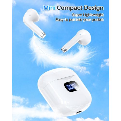 Color White Wireless Earbuds Bluetooth 5.3 Headphones, 40Hrs Playback Stereo Ear Buds with LED Display Charging Case IPX7 Waterproof in-Ear Earphones with Mic for Phone Tablet Laptop Sports, White