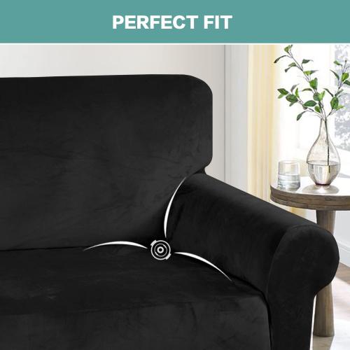 Turquoize Velvet Couch Covers Stretch Oversized Sofa Cover for 3 Cushion Large Couch Cover Thick Velvet Sofa Slipcovers with Non Slip Elastic Bottom Crafted from Soft Fabric (XL Sofa, Black)