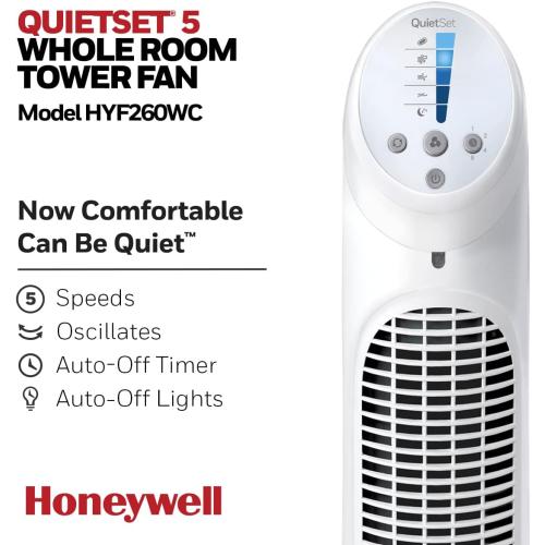 Honeywell QuietSet Tower Fan 5 Speed - White