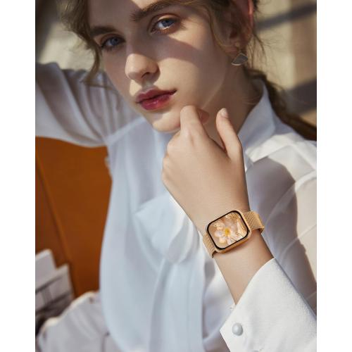 Metal Magnetic Band and Case Compatible with Apple Watch 38mm 40mm 41mm 42mm 44mm 45mm 46mm, Stainless Steel Milanese Mesh Loop Strap with Cover for iWatch Series 11 10 9 8 7 6 5 4 3 2 1 SE