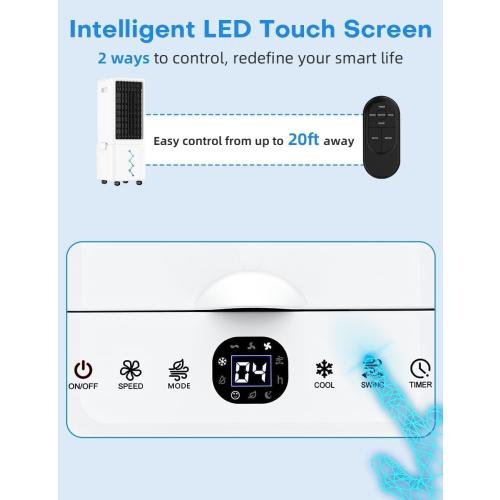 Windowless Air Conditioner w/4 Modes& 3 Speeds, Waterless Alert, 2.4-Gal Tank for 20H Cooling, 12H Timer, 2 Ice Pack,Remote, 70° Auto Swing Evaporative Air Cooler, Portable AC Unit for Bedroom