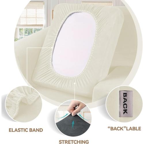 WEERRW Velvet Couch Covers for 2 Cushion Couch Sofa - High Stretch Luxury Velvet Plush 3 Pieces Sofa Slipcovers with Elastic Bottom, Furniture Protector for Pets, Machine Washable, Ivory, Medium