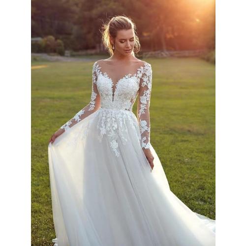 MeiLiqe Lace Appliques A-Line Wedding Dresses for Bride 2026 Beach Bridal Gowns with Train size small