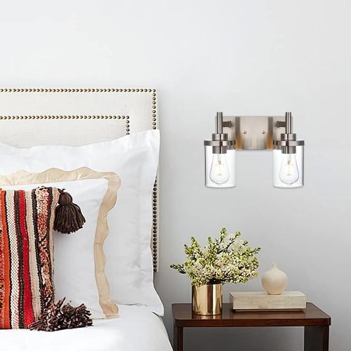 2 Light Black Vanity Wall Sconce Lights Brushed Nickel Industrial Bathroom Vanity Lighting with Clear Glass Shade Farmhouse Matte Wall Lamp for Hallway, Bathroom Wall Sconce Fixtures