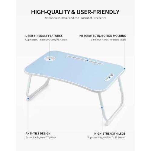 ZEAPTAC Laptop Bed Desk, Foldable Lap Desk, Portable Lap Table, Laptop Stand with Cup Holder & Tablet Slot & Lifting Handle for Working Writing Drawing & Eating - Blue
