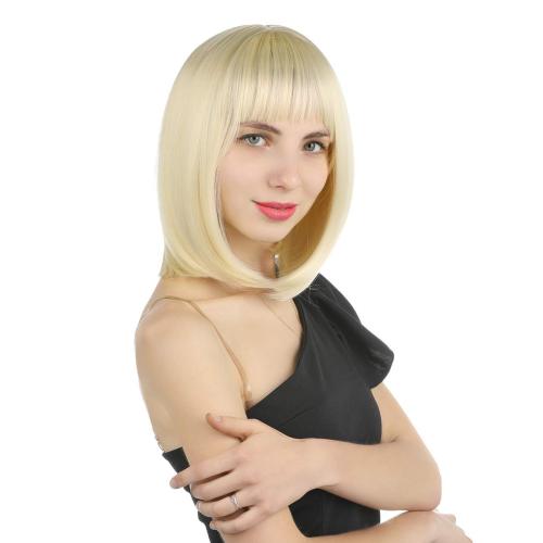 eNilecor Short Light Blonde Bob Wigs 12 Straight with Bangs Synthetic Colorful Cosplay Daily Party Wig for Women Natural As Real Hair  Free Wig Cap (Light Blonde)