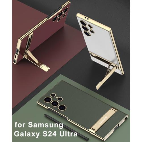 for Samsung Galaxy S24 Ultra Vegan Leather Case with 4 Modes Adjustable Kickstand,Thin Flexible Soft Grip Luxury Vegan Slim Protective Shockproof Phone for Samsung Galaxy S24 Ultra(Red)