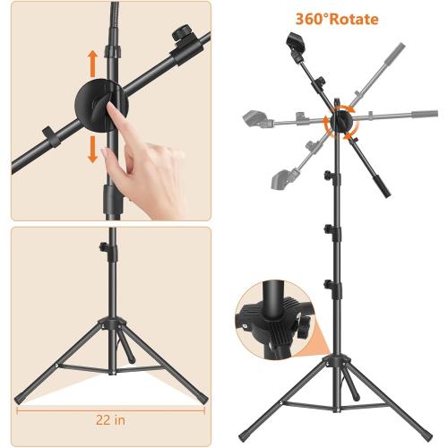 Ramzi Mic Stand,6 In 1 Microphone Stand Floor Boom Mic Stand, Support Boom Gooseneck Mic Clips Tablet Phone Holder Any Combination With Mic Stand Bag