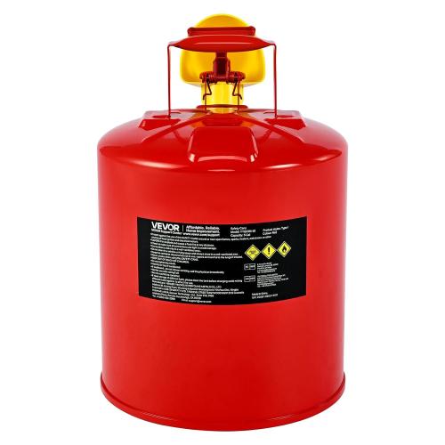 VEVOR Safety Gas Can, 5 Gallon Type I Red Metal Container for Liquid Material with Stainless Steel Flame Arrester, Self-Closing Lid & PE Funnel, Carbon Steel Flammable Saving with Handle