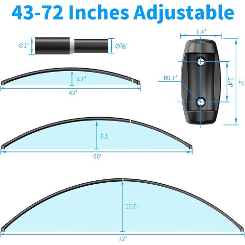 Curved Shower Rod - 43-72 Inches Adjustable, Rustproof Aluminum, Curved for Bathroom, Need to Drill, Black