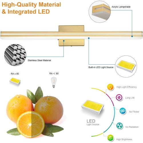 SineRise LED Modern Bathroom Vanity Light Fixtures (32-Inch, 3000K/4000K/6000K, Dimmable), Gold Modern Acrylic Bathroom Wall Lighting Fixtures Over Mirror
