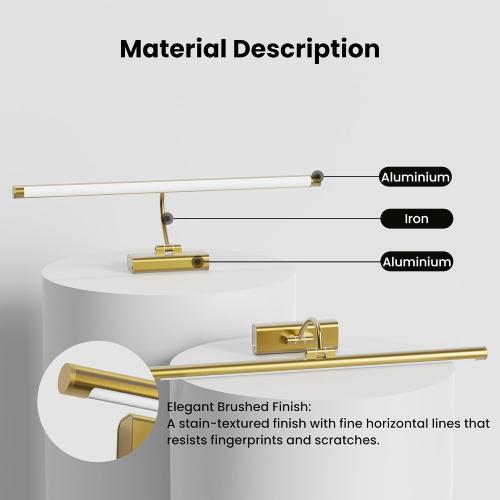 24 Picture Frame Light with 1pcs Extra 8000mAh Battery - Brass Cordless Rechargeable Wall Sconce with Remote for Office, Hallway & Large Art