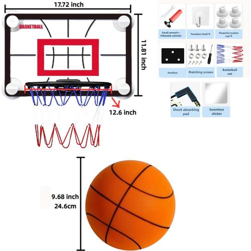Indoor Basketball Set, 2025 Upgrade Silent Basketball with a Detachable Iron Basketball Hoop, Practicing Dribbling, Shooting, and Dunking Techniques Quietly at Any time Indoors,for Teens and Adults