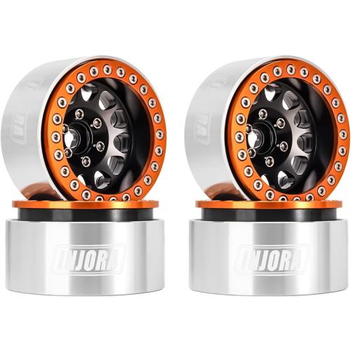 Color Black and Orange INJORA 1.9 Beadlock Wheel Deep Dish Negative Offset 10.4mm Wheel Rim for 1/10 RC Crawler Auto Axial SCX10 90046 AXI03007 TRX4 VS4-10 Gen8 MST CFX(Orange&Black)