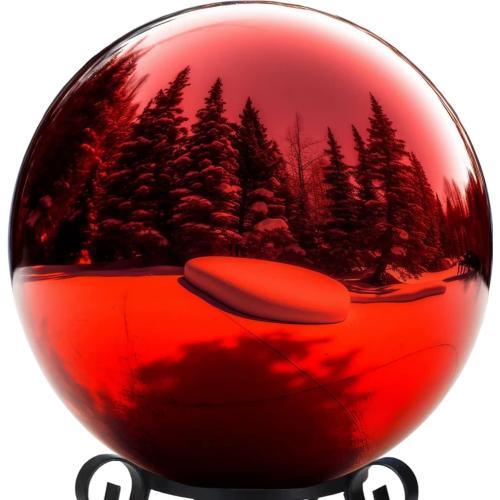 Size 10 Inch Color Red Stainless Steel Gazing Globe,v2croft Hollow Ball Mirrored Surface Polished Shiny Sphere,Garden Stainless Steel Gazing Ball for Outdoor Lawn Pond Yard Ornament(red)