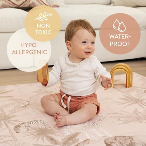 Baby Play Mat for Infants | One-Piece Reversible Foam Floor Mat | Large | Eco-Friendly | Extra Soft | Thick | Non-Toxic | Toddlers | Kids (Boho Desert/Pink Aminal Jungle, Large)