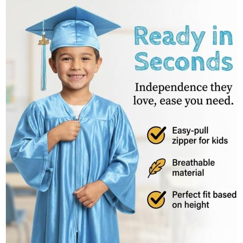 Shiny Child Graduation Cap, Gown, Tassel and 2026 Charm Set, Kindergarten Graduation and Kids Preschool