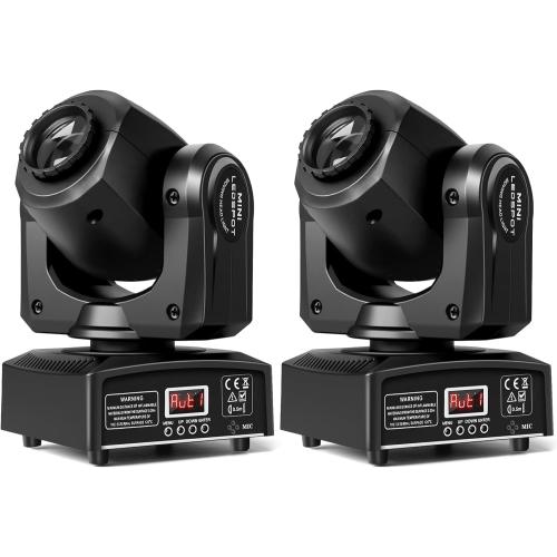 U`King Stage Lights Moving Head Lights 8 Gobos 8 Colors 11 Channels 25W Spotlights DMX 512 with Sound Activated for Wedding DJ Party Stage Lighting 2PCS