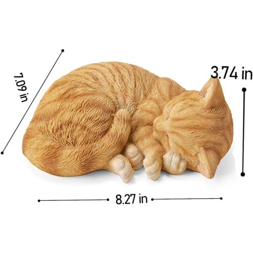 Sleeping Orange Tabby Cat Garden Statue Decor 8.27”L, Resin Realistic Sculptures Gift for Cats Lovers, Pet Memorial Stones for Loss of Pet, Kitty Figurine Art Decoration for Indoor Outdoor Home