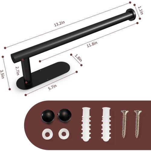 DEKAVA Paper Towel Holder Under Cabinet Wall Mount for Kitchen Towel, Self-Adhesive Bar, Rack, SUS304 Stainless Steel 13 inch (BlackA, 1)