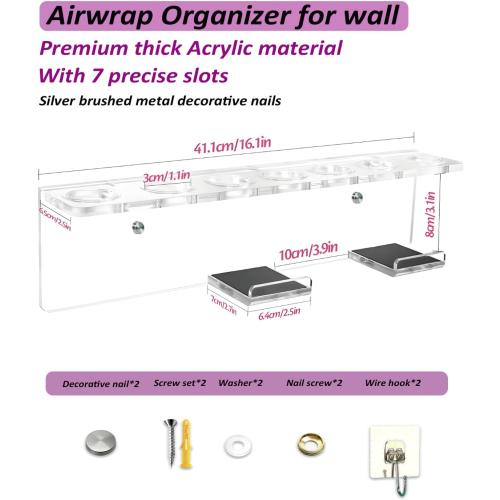 Wall Mount Holder Compatible with Airwrap – Clear Acrylic Organizer Rack for Hair Styler & Attachments, Space Saving Wall Storage for Bathroom or Vanity