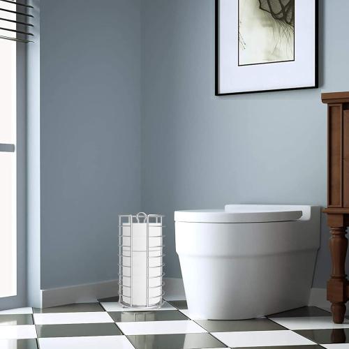 Toilet Paper Holder Stand, Freestanding Bathroom Toilet Paper Organizer, 3 Mega Roll Toilet Paper Holder for Under Sink, Vanity, Cabinet Shelf (Silver)