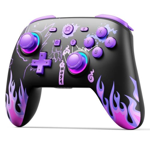 Color Black and purple Controller for Switch/OLED/Lite, Wireless Pro Switch Controller with LED Joystick/Motion/Vibration/Turbo/Wake up