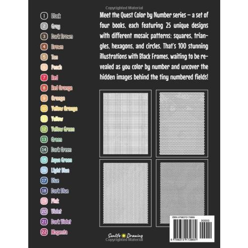 100 QUEST Color By Number: Squares   Triangles   Hexagons   Circles (BLACK backgrounds): color quest activity book for adults