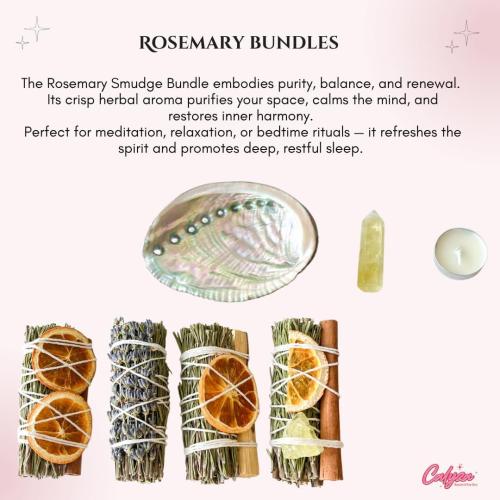 Calyza 7 Pcs Sage Smudge Kit – 4 Rosemary Palo Santo Bundles, Citrine Crystal Point & Candle, Lavender & Palo Santo Kit Sage kit for Meditation & Yoga Spiritual Healing - Home Energy Cleansing