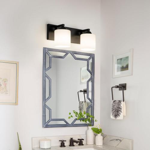 mirrea 2-Light Black Bathroom Vanity Light with White Glass Shades | Over Mirror,Wall Sconce,ETL listed,Bathroom Lighting Fixtures,Elegant Design,Milk White Glass Shade,Easy Installation