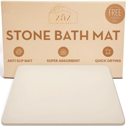 Stone Bath Mat for Bathroom – Quick Drying, Non-Slip Shower Mat – Super Absorbent Bath Stone Mat – Water Absorbing Bathmat, 23” x 15”, Swiss Coffee