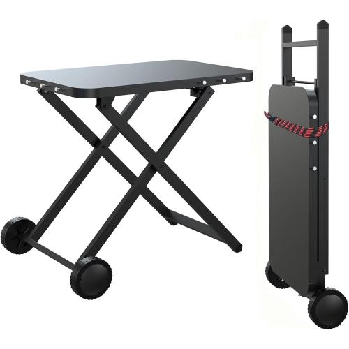Portable Grill Table, Outdoor Prep Table with 2 Wheels, Pizza Oven Cart for Ninja Woodfire, Ninja Woodfire XL Pro, Weber Q, Ooni Table Top Grill, Folding Grill Cart for Picnic, Camping, RV
