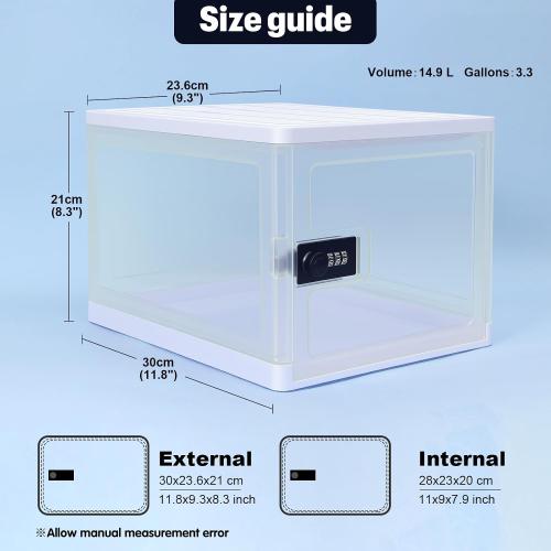 Clear Lockable Storage Box for Food，Tech and Home Safety, Medicine Lock Box for Safe Medication,Lockable Storage Bin，Refrigerator Storage Bins, Tablet Phone Jail Lock Box (Clear)