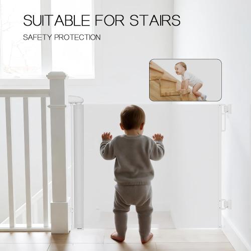Baby Gate for Stairs Doorways No Drilling Adhesive Dog Gate Indoor Dual Lock ，180°Rotation Child Gate Extra Wide Safety Mesh Retractable Roll Up Baby Gate Pet Gate(Up to 71 Inches)