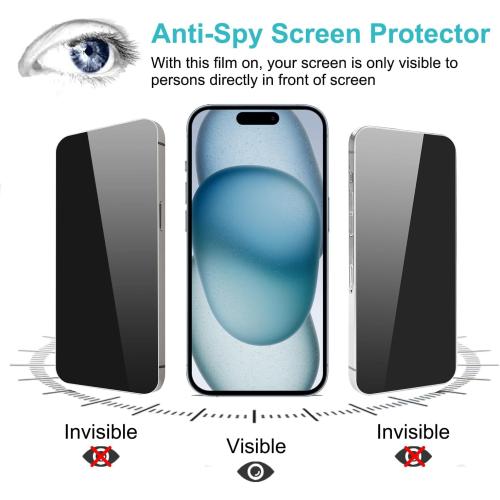 PEHAEL for iPhone 15 Privacy Screen Protector Camera Lens Protector | Installation kits, Anti-Spy Private, Anti-Scratch, 9H Tempered Glass, Case Friendly, 2 2 Pack, [6.1 inch]