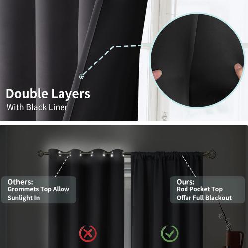 BGment Thermal Insulated 100% Blackout Curtains for Bedroom with Black Liner, Double Layer Full Room Darkening Noise Reducing Rod Pocket Curtain (42 x 63 Inch, Dark Grey, 2 Panels)