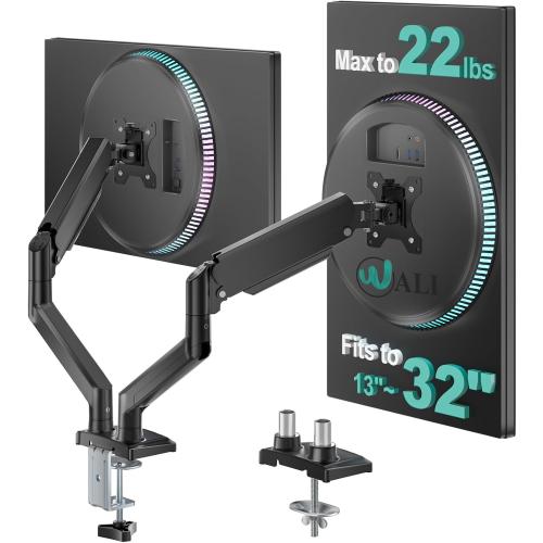 WALI Dual Monitor Stand for 13-32 inch Computer Screens, Dual Monitor Arms for 2 Monitors Holds up to 22 lbs, Height Adjustable Dual Monitors Mount, VESA 75x75/100x100mm (GSMP002N), Black
